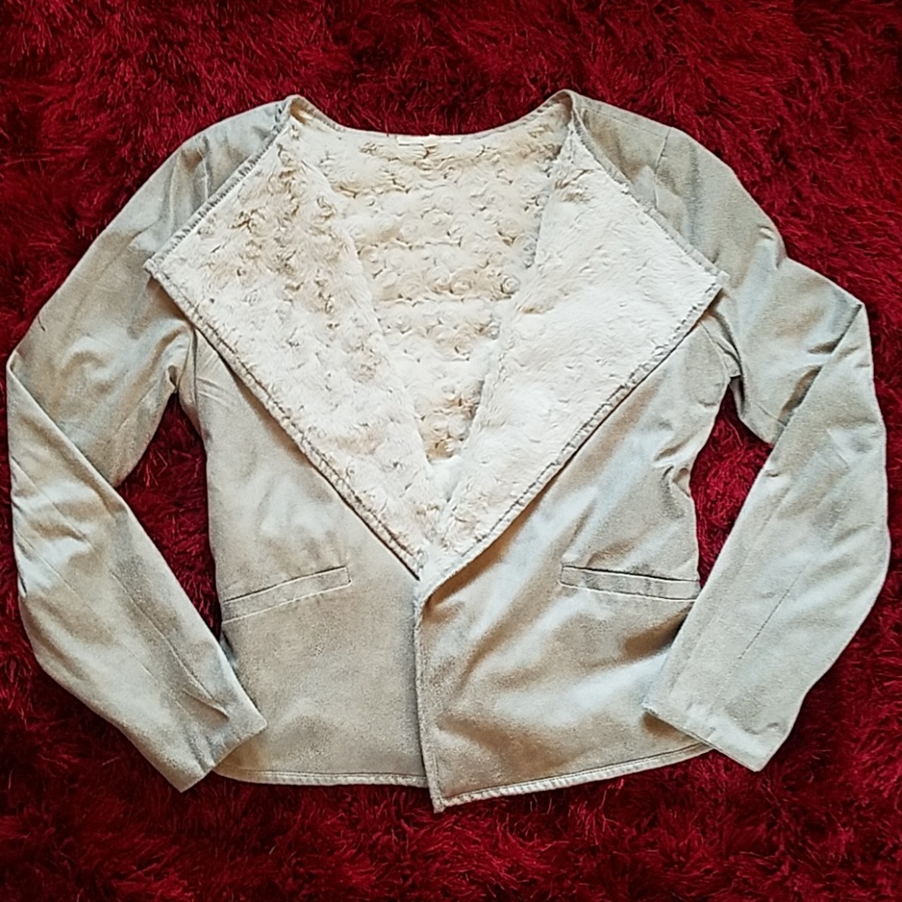 Reversible faux suede and fur blazer